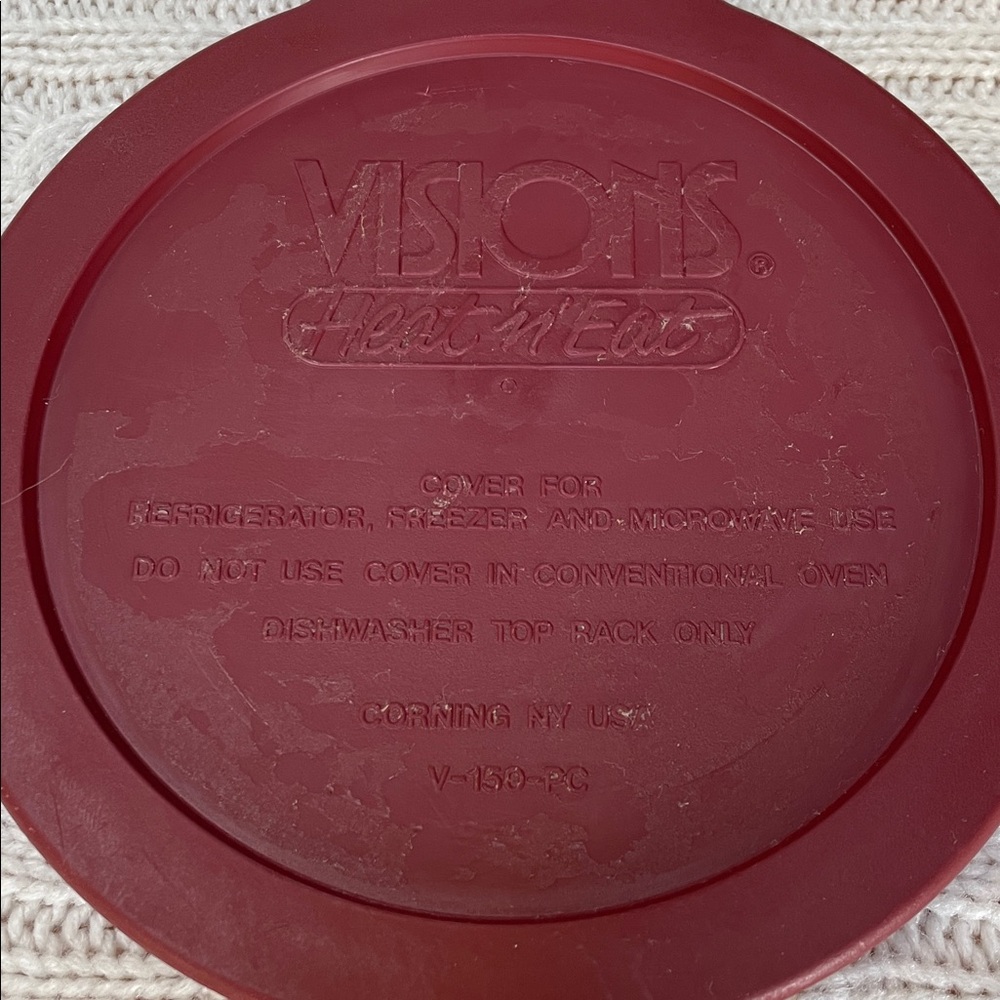 Vtg Corning Visions Heat ‘n’ Serve amber “grab it” bowl/dish/storage Maroon Lid - Picture 4 of 9